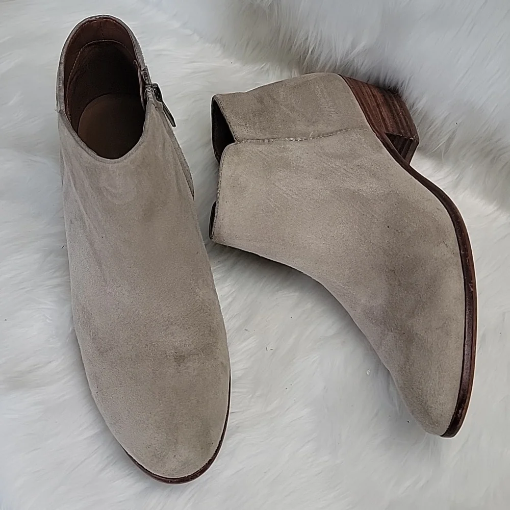 SAM EDELMAN Petty Taupe Suede Western Boho Preppy Zip Up Ankle Bootie Boots 10.5